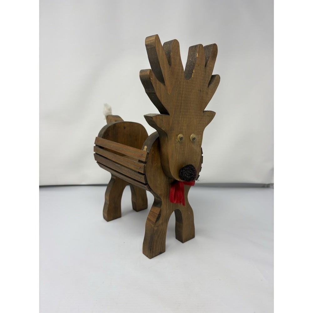 Wooden Standing Rudolph Reindeer Holiday Planter Christmas Handmade